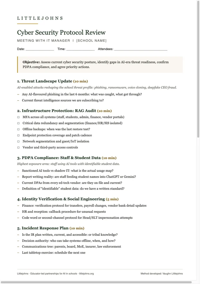 First page of The Cyber Security Review Kit